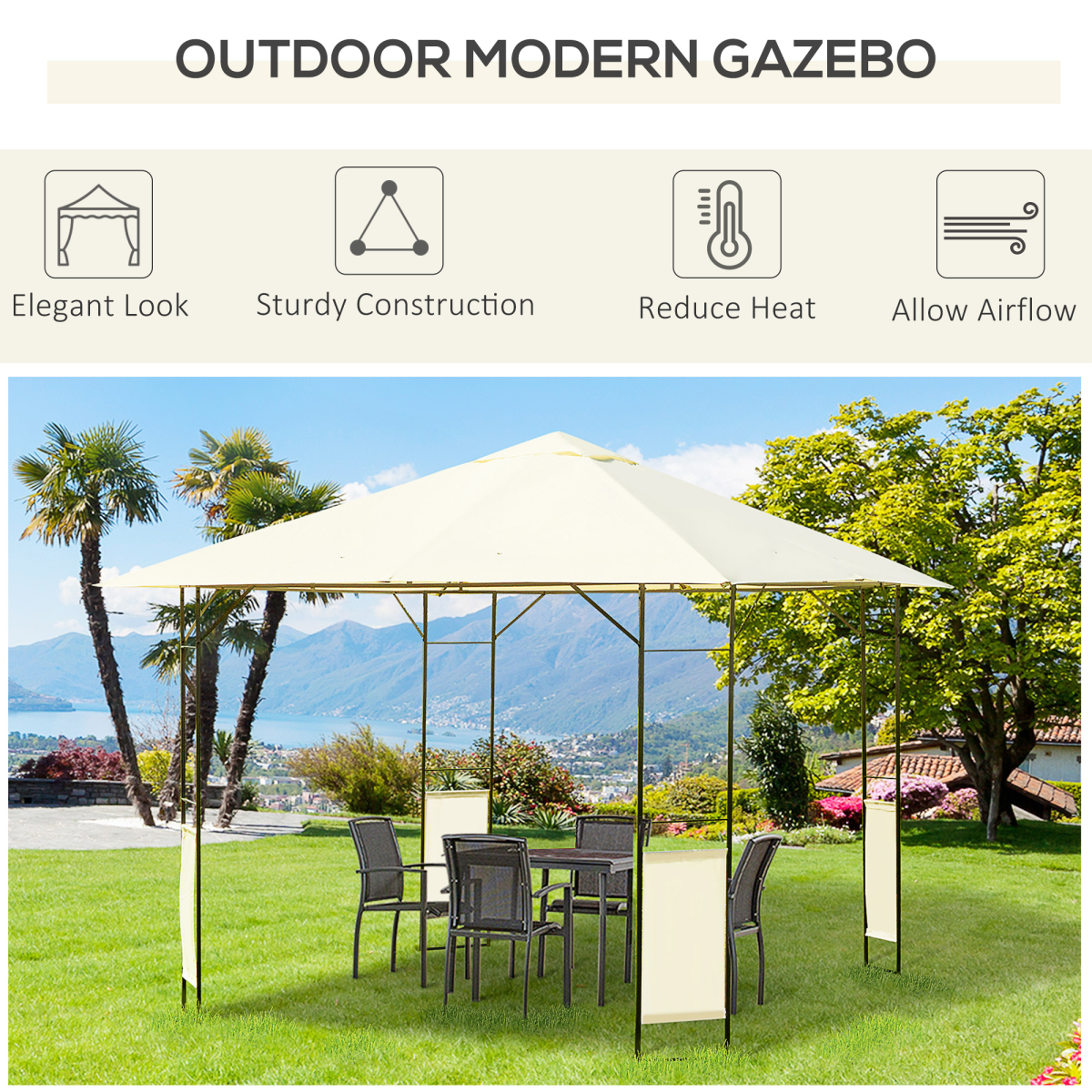 Outdoor Gazebo for Garden Party Tent, Wedding Canopy Pavilion Cream-white