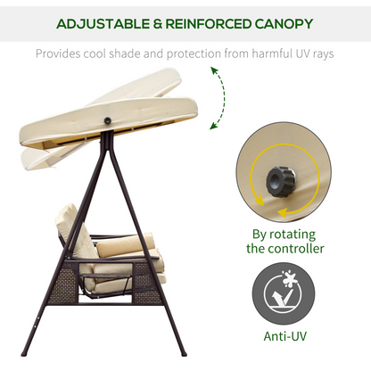 Steel Swing Chair Hammock Garden 3 Seater Canopy Cushion Shelter Beige
