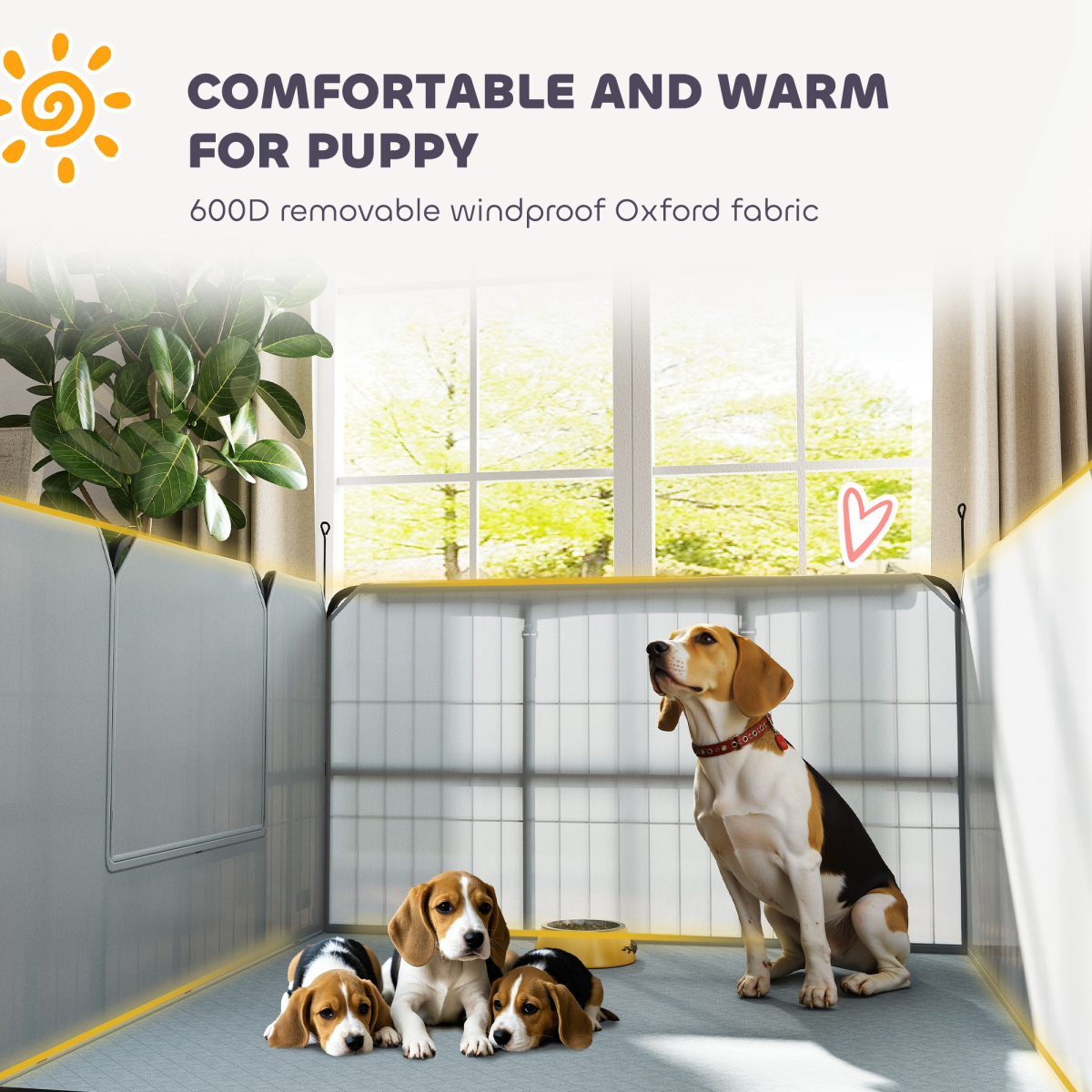 PawHut Dog Whelping Box w/ Washable Pee Pad, Windproof Cloth, Black