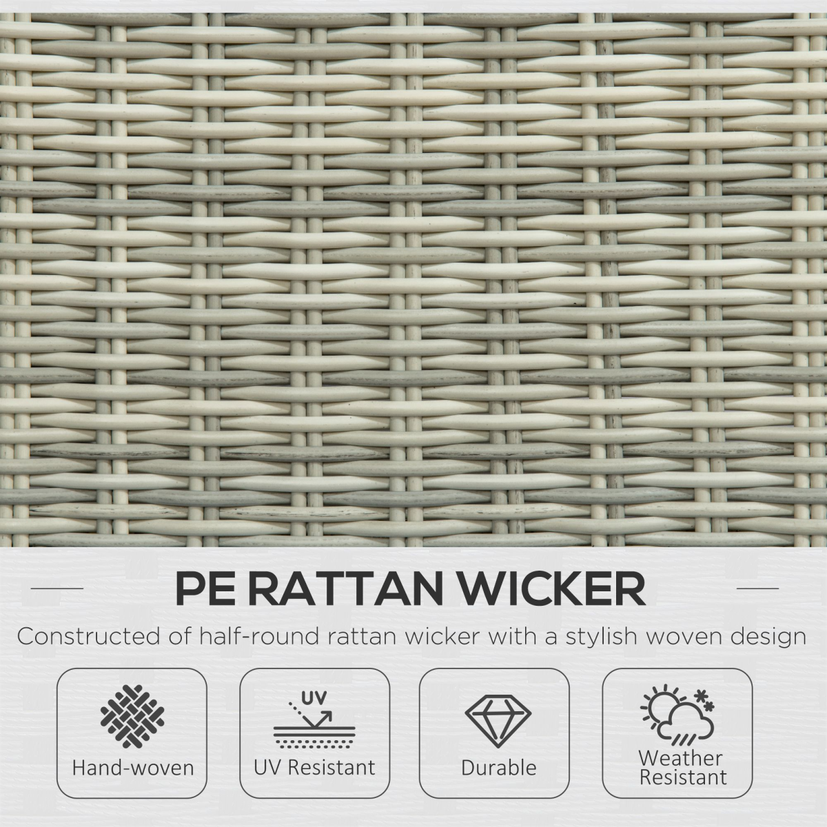 Outsunny Recliner Rattan Sun Lounger w/ Two-tier Table & Cushions, Mixed Grey
