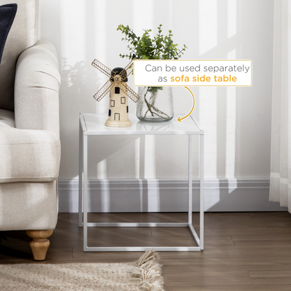 HOMCOM Nesting Coffee Table Set of 2, Nest of Tables with Steel Frame, White