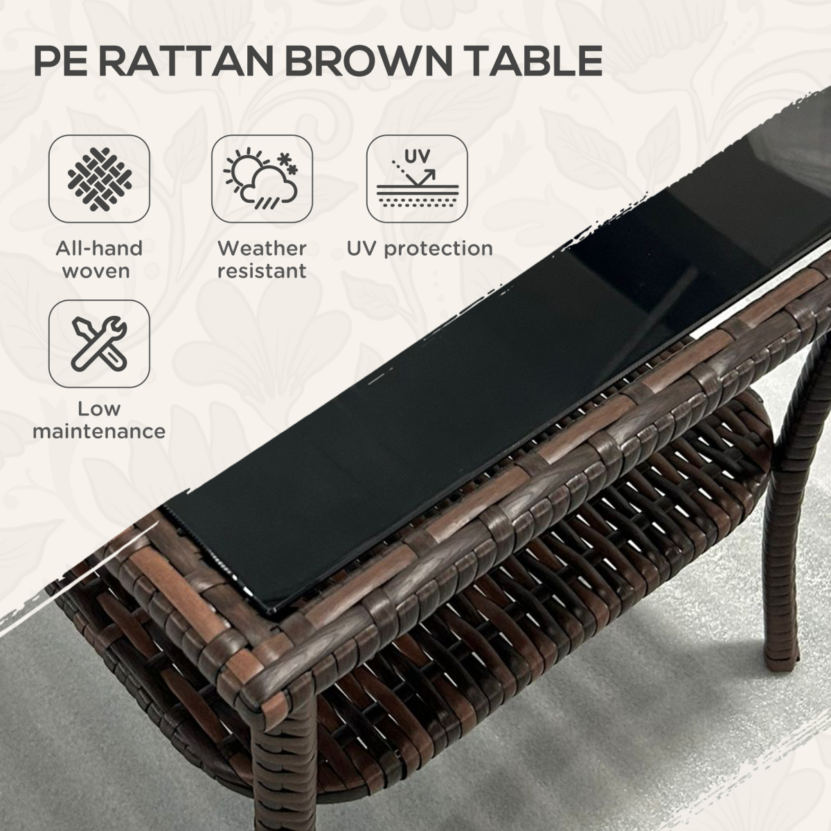 Outsunny PE Rattan Coffee Table, Two-tier Side Table with Glass Top, Brown