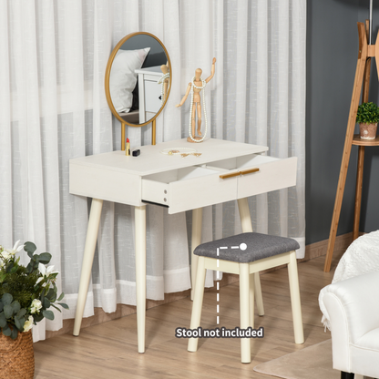HOMCOM Modern Dressing Table w/ 2 Drawers Round Mirror for Bedroom White