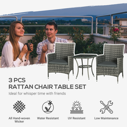 2 Seater GardenRattan Furniture Bistro Set Table Set Conservatory, Light Grey