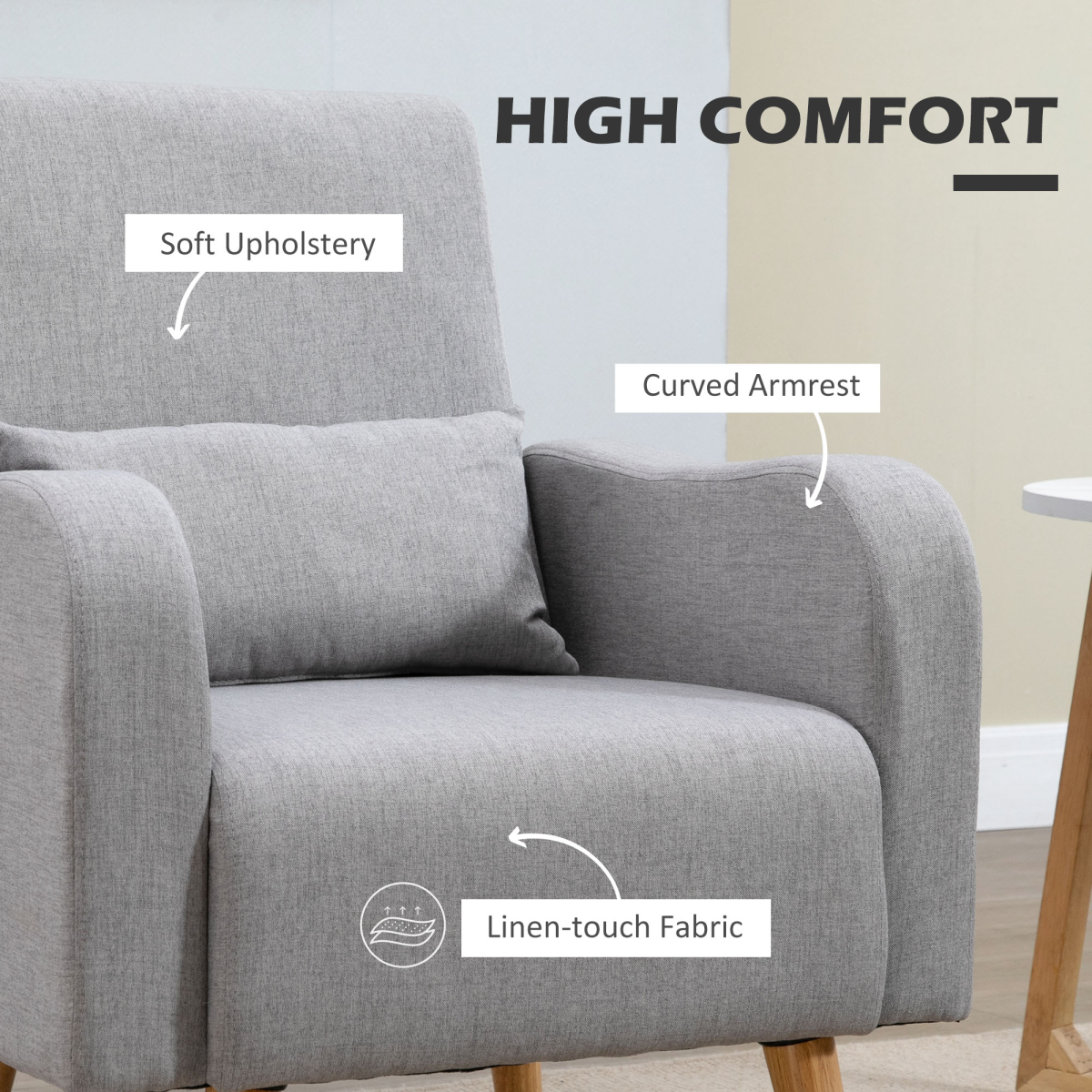Nordic Leisure Lounge Sofa Accent Chair with Pillow for Bedroom Grey