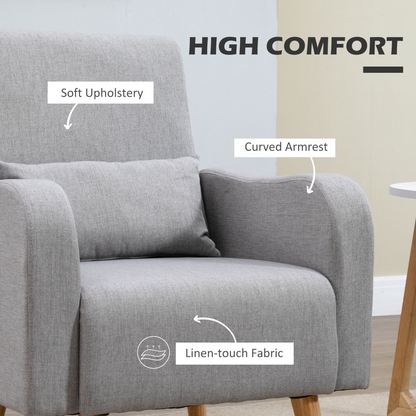 Nordic Leisure Lounge Sofa Accent Chair with Pillow for Bedroom Grey