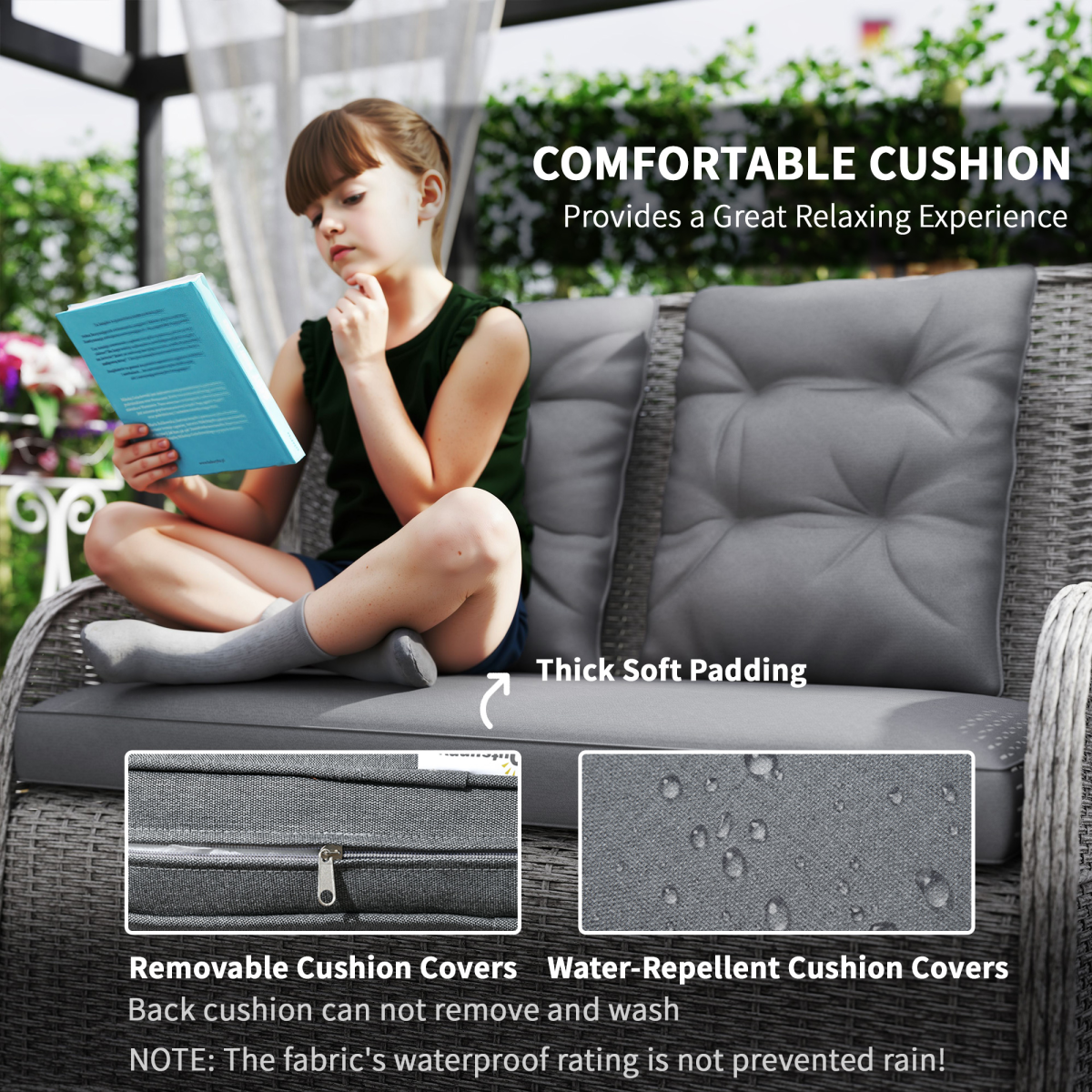 Outsunny 4 PCs Outdoor Rattan Sofa Set, Wicker Sectional Sofa Set Light Grey