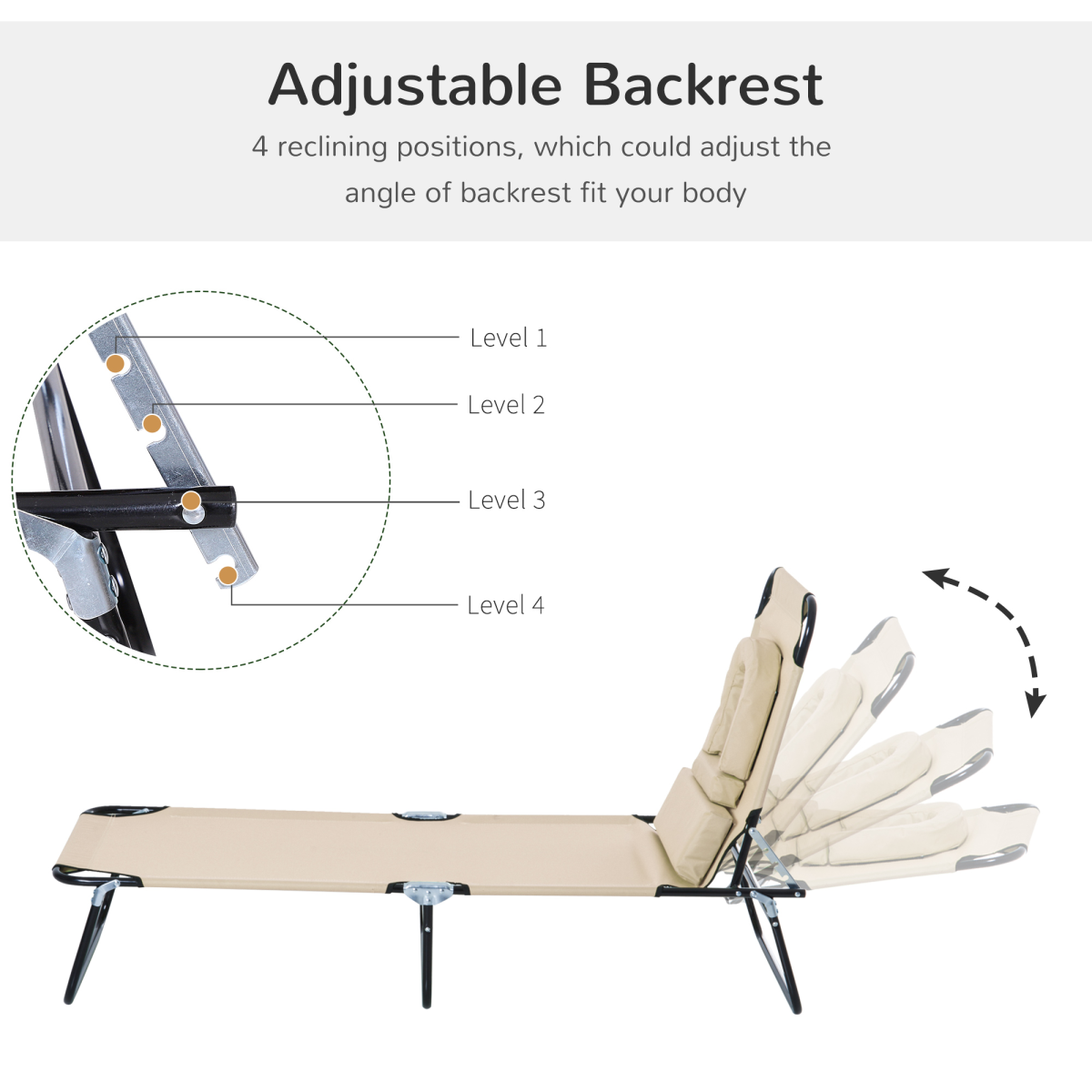 Sun Lounger Foldable Reclining Chair & Reading Hole Recliner Adjustable, Beige