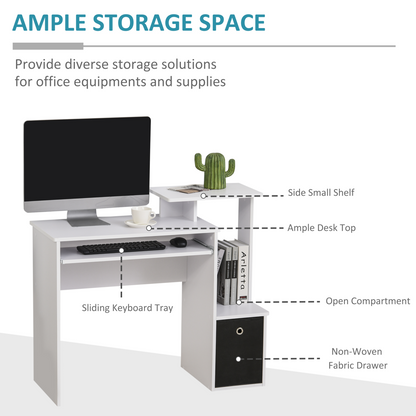 Computer Desk with Sliding Keyboard Tray Storage Drawer Shelf White