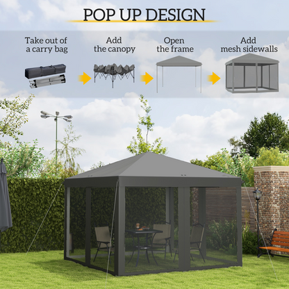 Heavy Duty Pop Up Gazebo with Removable Mesh Sidewall Netting Gray