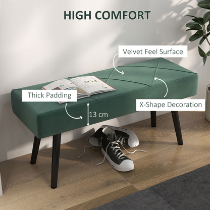HOMCOM End of Bed Bench, Upholstered Hallway Bedroom with Steel Legs, Green