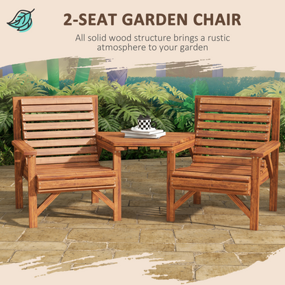 Outsunny Wooden Garden Love Seat with Coffee Table Partner Bench Tan Brown