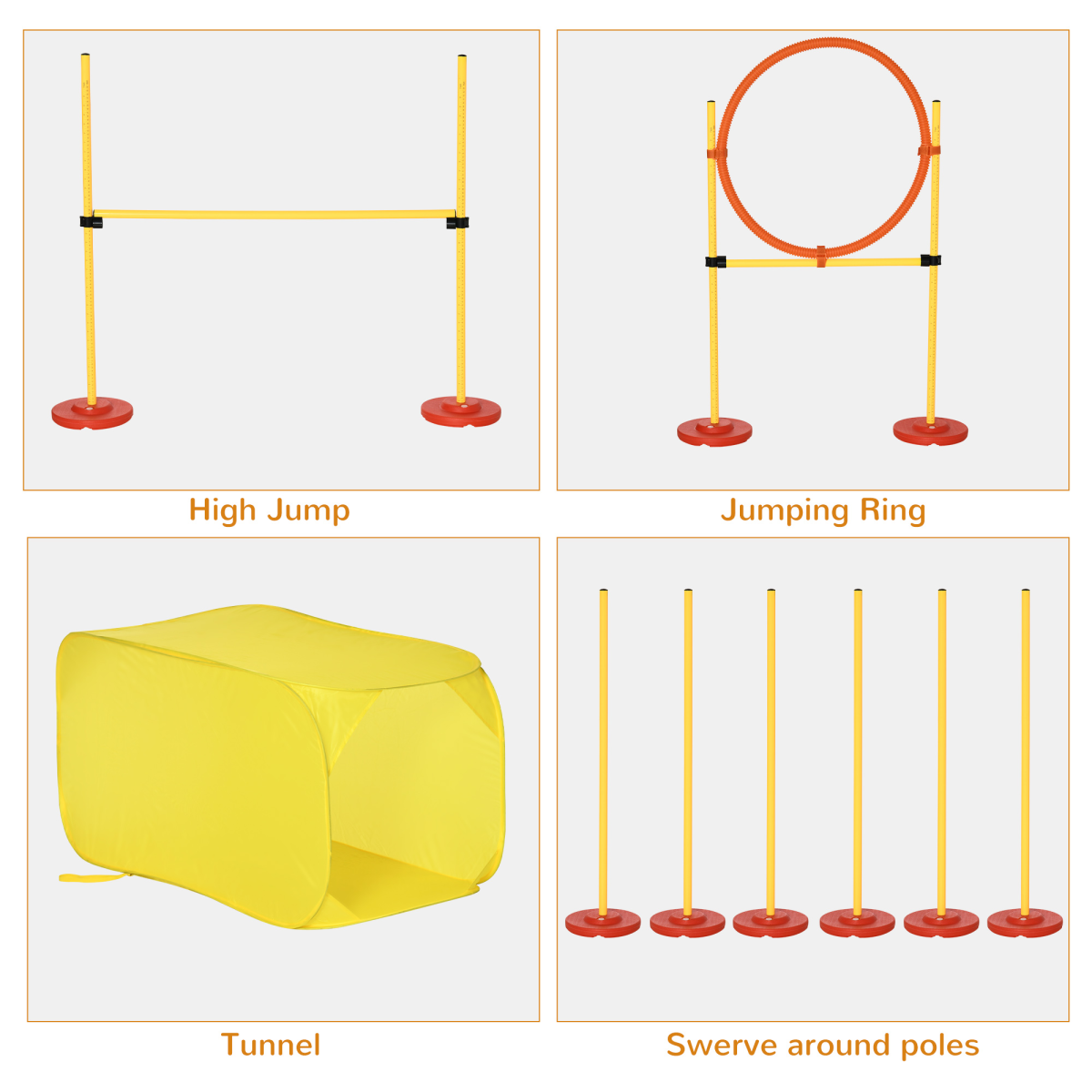 Outdoor 4 PCs Dog Pet Agility Training Equipment Backyard Starter Course Set