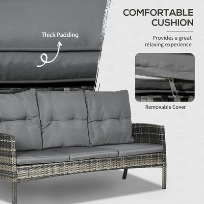 Outsunny Rattan Garden Furniture Sofa Set, 2 Armchairs 2 Footstools Table Grey
