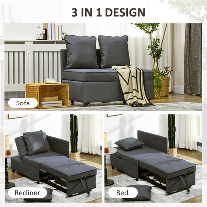 HOMCOM Folding Sleeper Sofa Bed Chair with Pillows, Pocket, Grey