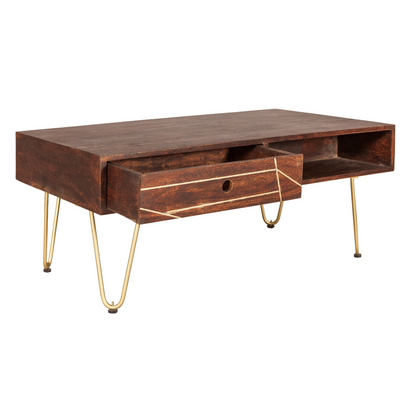 Dark Gold Rectangular Coffee Table With Drawer