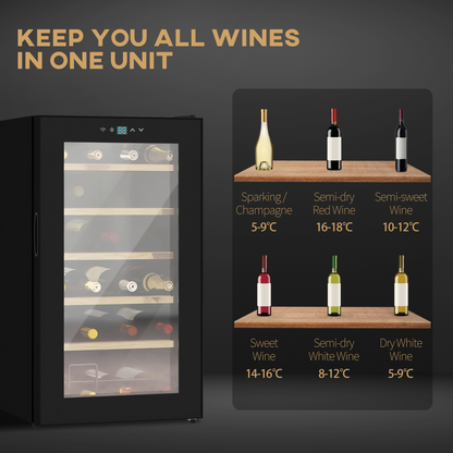 24 Bottles Wine Fridge with Glass Door Digital Touch Screen Control LED Light