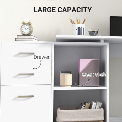 Home Office L Shape Computer Desk Workstation Drawer Shelf File Cabinet-White