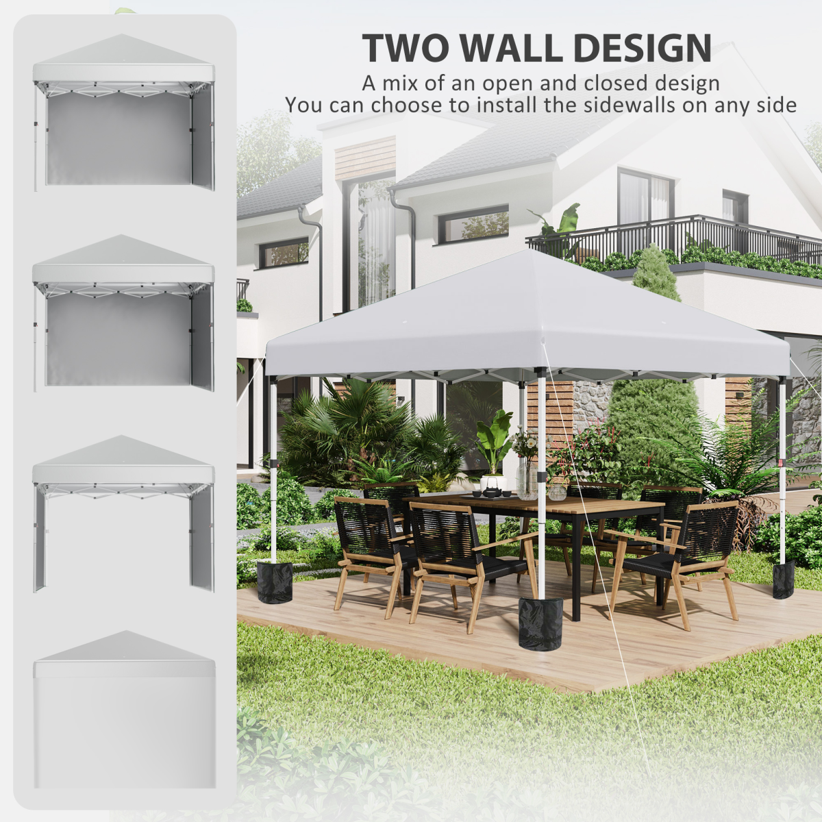 3 x 3 (M) Pop Up Gazebo Event Shelter with 2 Sidewalls, Weight Bags, White