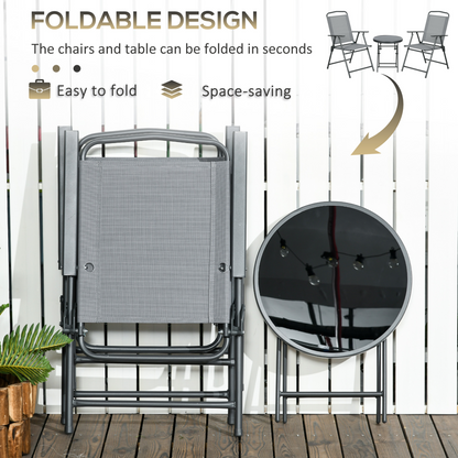 Outsunny Patio Bistro Set Folding Chairs & Coffee Table for Balcony,Grey