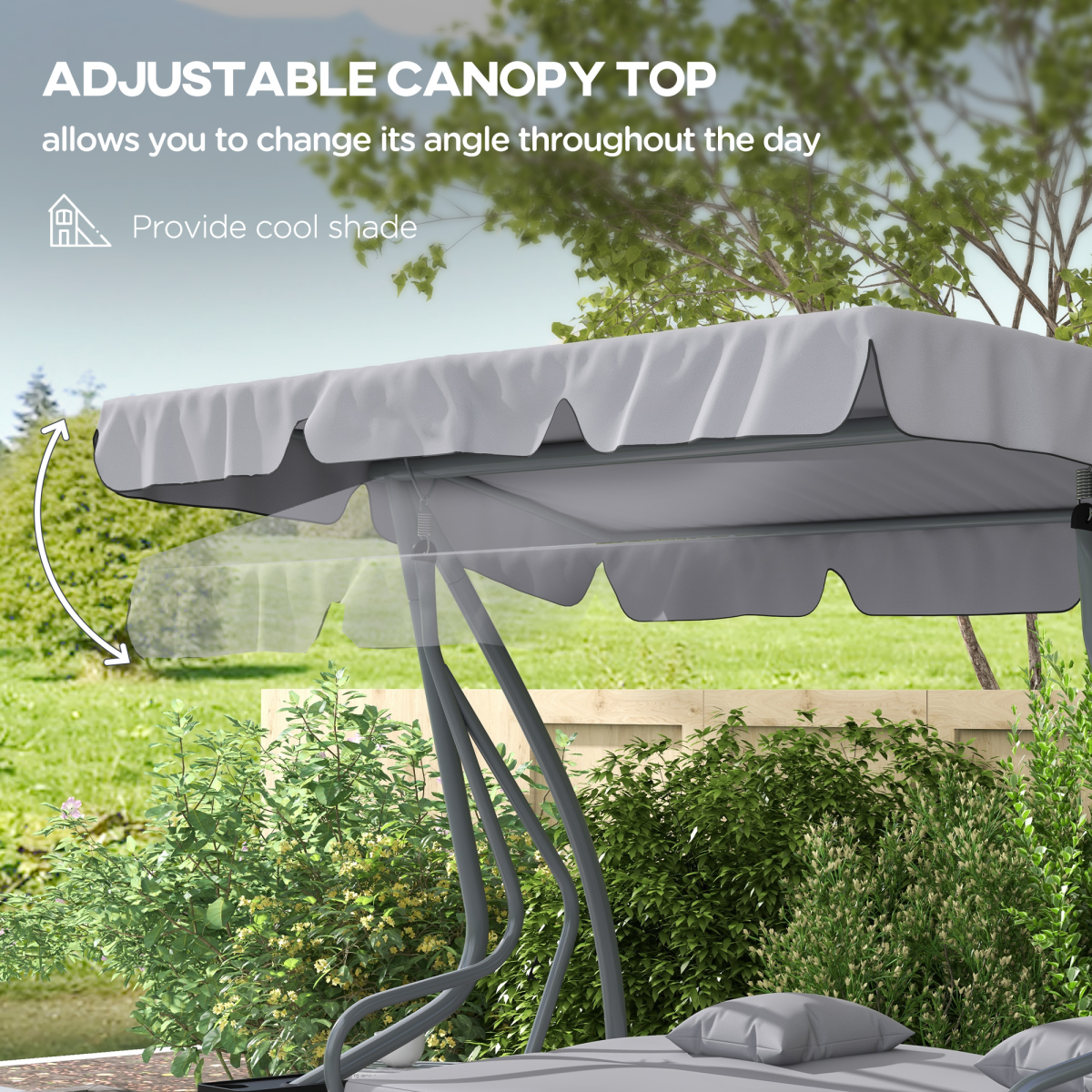 Outsunny 2-in-1 Garden Swing Chair for 3 Person w/ Adjustable Canopy, Grey