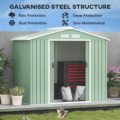 Light Green Garden Shed Storage with Locking Door, Floor Foundation, Air Vent