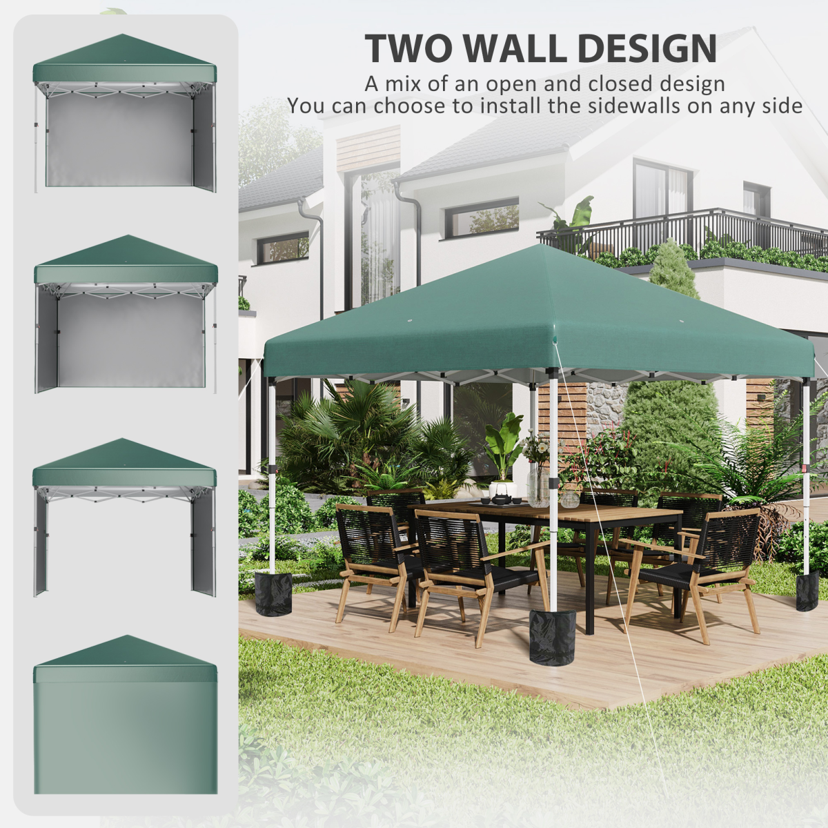 3 x 3 (M) Pop Up Gazebo Event Shelter with 2 Sidewalls, Weight Bags, Green