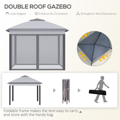 Pop Up Gazebo Height Adjustable Canopy Tent w/ Carrying Bag, Grey