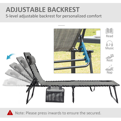 Portable Sun Lounger, Folding Camping  Adjustable , Pillow Grey
