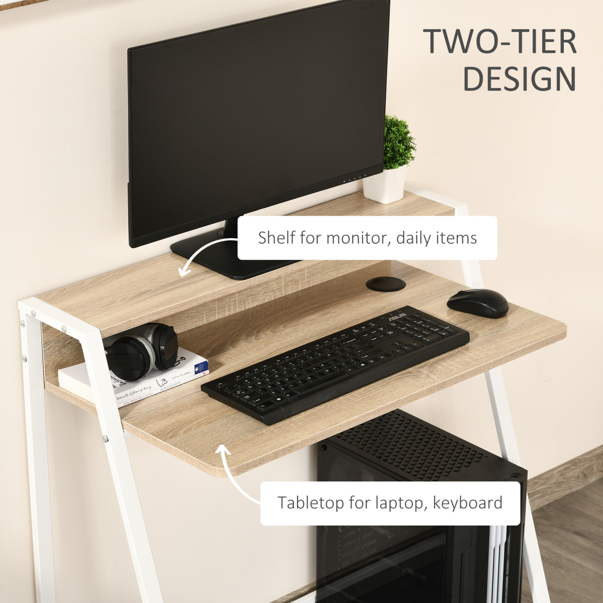 Computer Workstation Storage Shelf Color White and Oak
