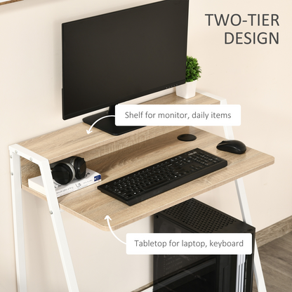 Computer Workstation Storage Shelf Color White and Oak