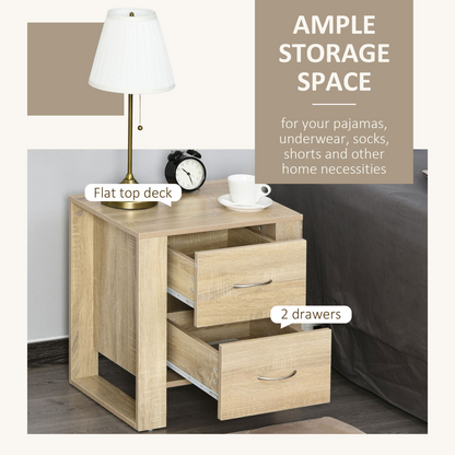 Particle Board 2-Drawer Bedside Table Natural