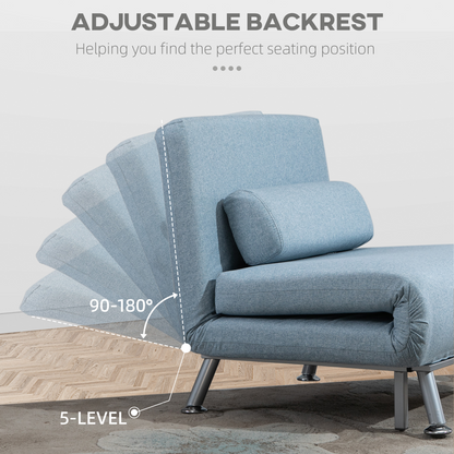 Single Folding 5 Position Convertible Sleeper Chair Sofa Bed Blue