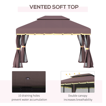 Metal Frame Gazebo with Sides Aluminium Metal Canopy Nets Coffee