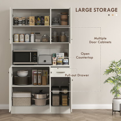HOMCOM Freestanding Kitchen Cupboard, Storage Cabinet with Doors Cream White
