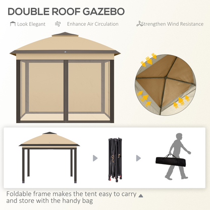 Pop Up Gazebo Height Adjustable Canopy Tent w/ Carrying Bag, Beige