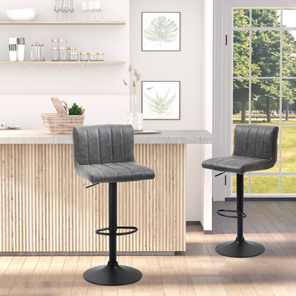 HOMCOM Barstools Set of 2 Adjustable Height Bar Chairs with Footrest, Grey