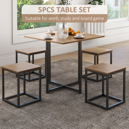 MDF Topped Steel 5-Piece Dining Set Dining Table with 4 Stools Black/Brown