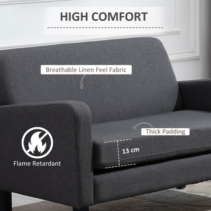 Linen Modern-Curved 2-Seat Sofa Loveseat w/ Thick Cushion Wood Legs Grey
