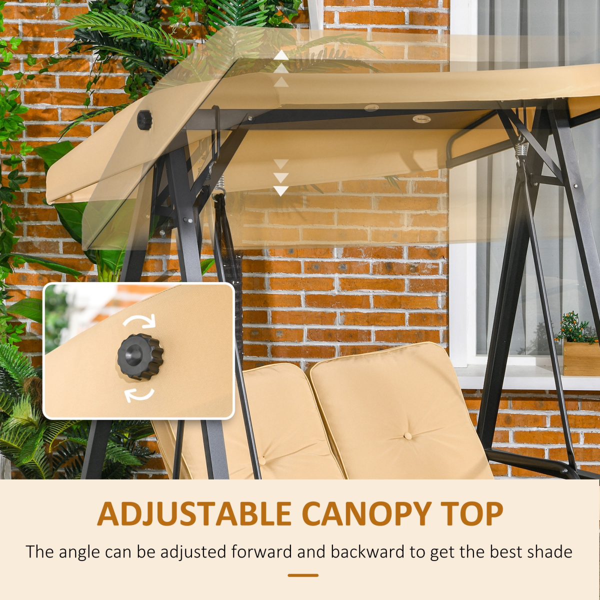 Outsunny 2 Seater Garden Outdoor Swing Chair Hammock with Adjustable Canopy