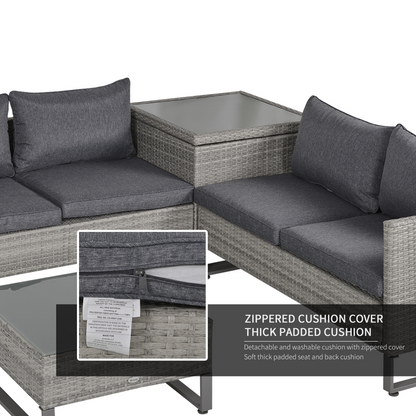 Outsunny 4 PCs Rattan Wicker Sofa Set Conservatory Furniture w/ Side Storage Box