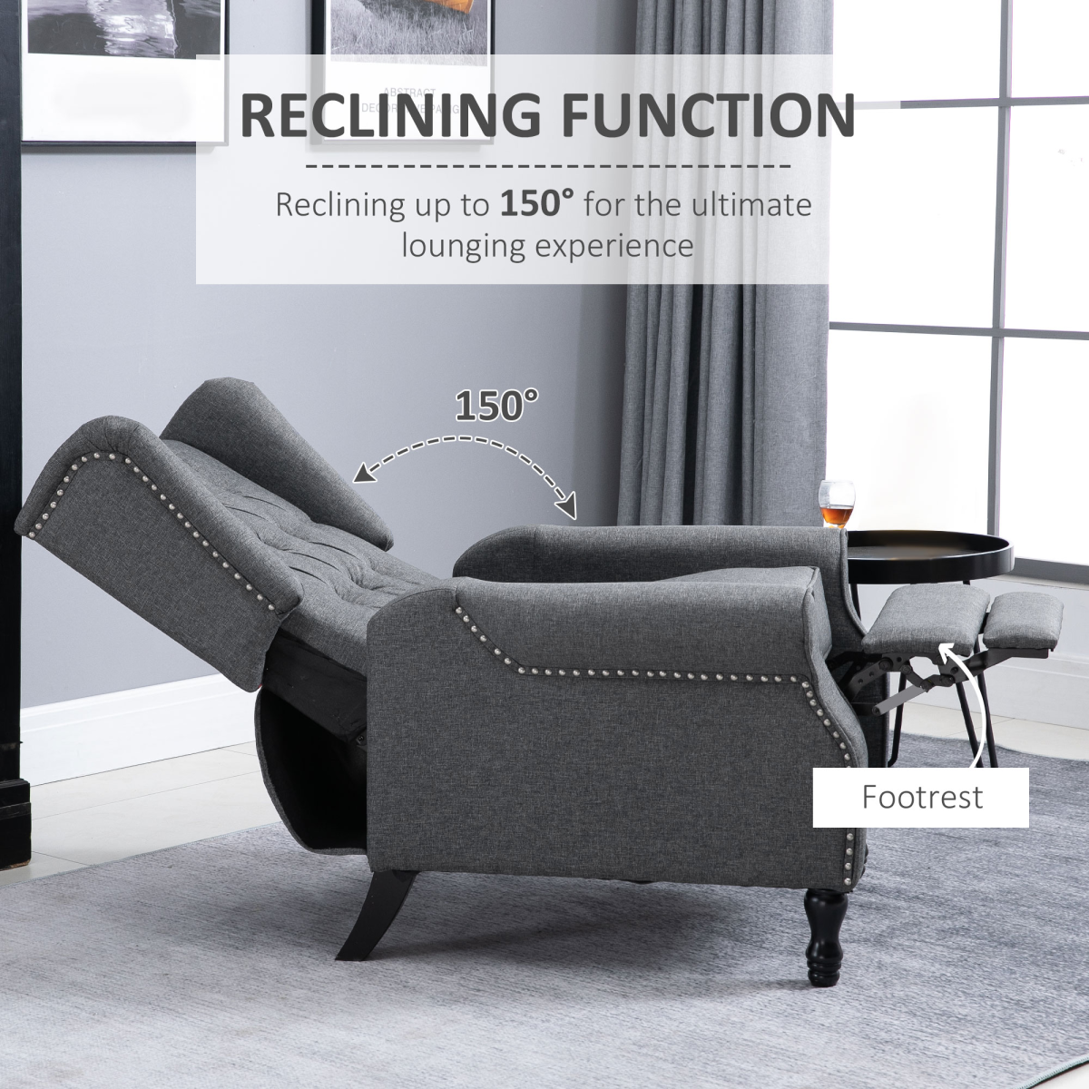 Recliner Armchair for Living Room Fabric Reclining Chair w/ Footrest Light Grey