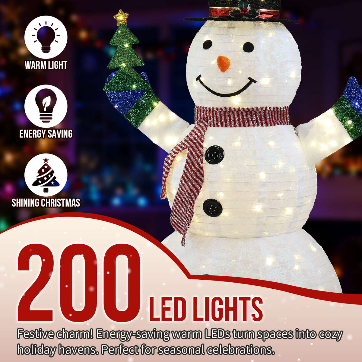 1.7M Lighted Snowman Holding Small Tree Christmas Yard Decorations, Pre-lit Pull Up Snowman with 200 Warm White LEDs, for Xmas Outdoor Holiday Indoor Decor Lighted Holiday Displays, White