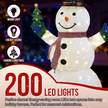 1.7M Lighted Snowman Holding Small Tree Christmas Yard Decorations, Pre-lit Pull Up Snowman with 200 Warm White LEDs, for Xmas Outdoor Holiday Indoor Decor Lighted Holiday Displays, White