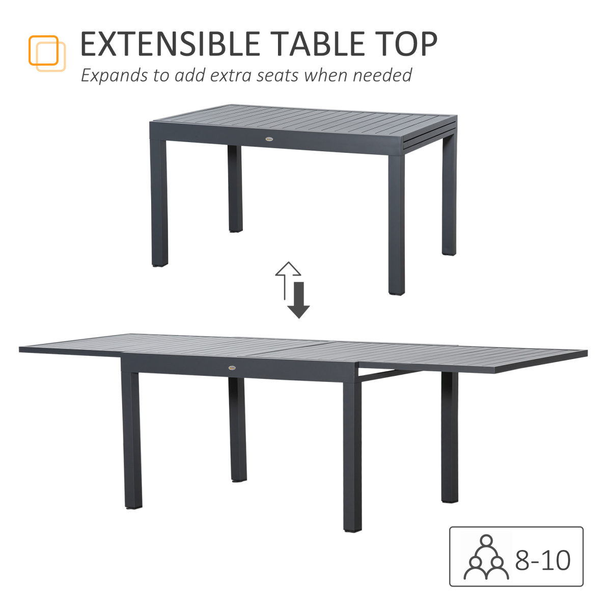 Extendable Garden Table 10 Seater for Lawn Balcony and Backyard Grey Outsunny