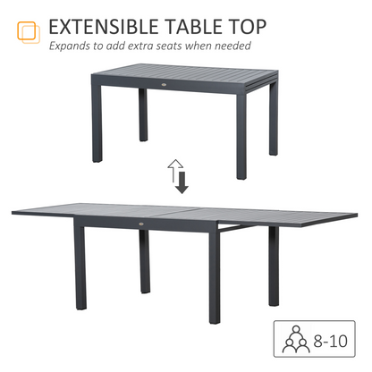 Extendable Garden Table 10 Seater for Lawn Balcony and Backyard Grey Outsunny