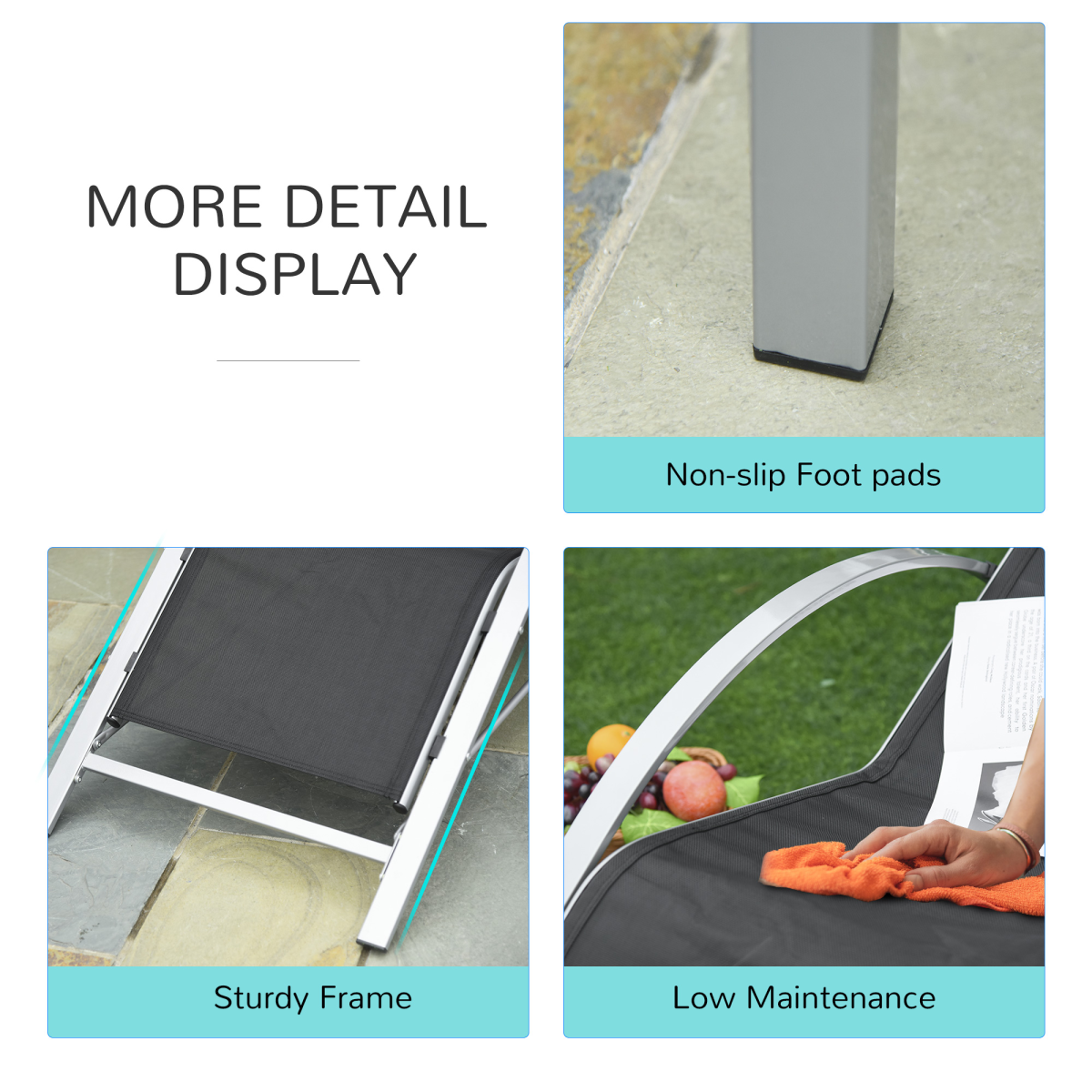 3 Pieces Lounge Chair Set Garden Sunbathing Chair w/ Table Black Outsunny