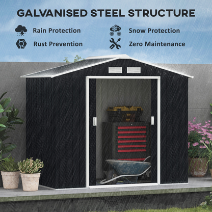 Lockable Garden Shed Large Patio Roofed Foundation 7ft x 4ft,Grey Vent