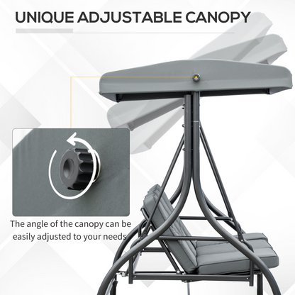 3 Seater Canopy Swing Chair Porch Hammock Bed Rocking Bench Dark Grey