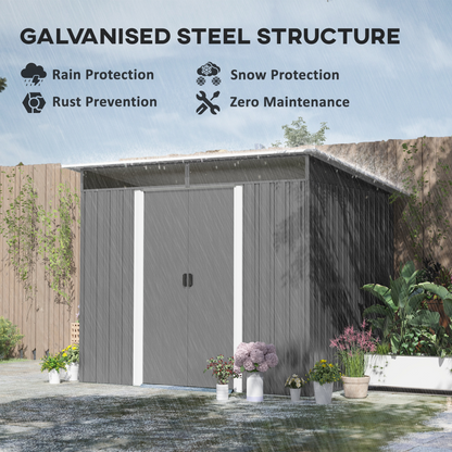 Outsunny Garden Shed Outdoor Storage Tool Organizer w/ Double Sliding Door Grey